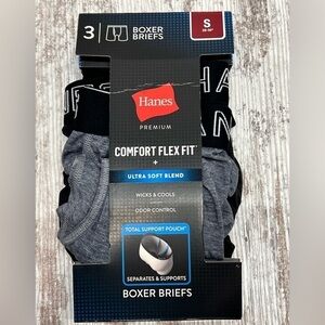 𝅺HANES Premium Men's 3 Pack Boxer Briefs with Total Support Pouch Size S